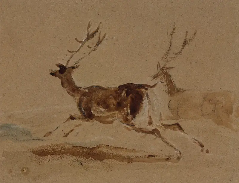 Two Stags Running av Sir Edwin Henry Landseer