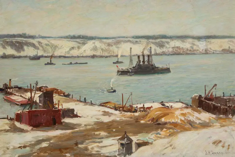 Hudson River und Kriegsschiffe, USS Connecticut von Joseph Henry Sharp