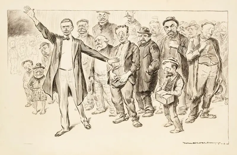 Eine Menschenmenge von Männern, einige zornig und einige traurig, in einst feiner Kleidung, die nicht zerrissen ist, und in zerstörten Schuhen von William Henry Walker