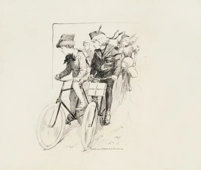 A group of children riding their bikes. av William Henry Walker