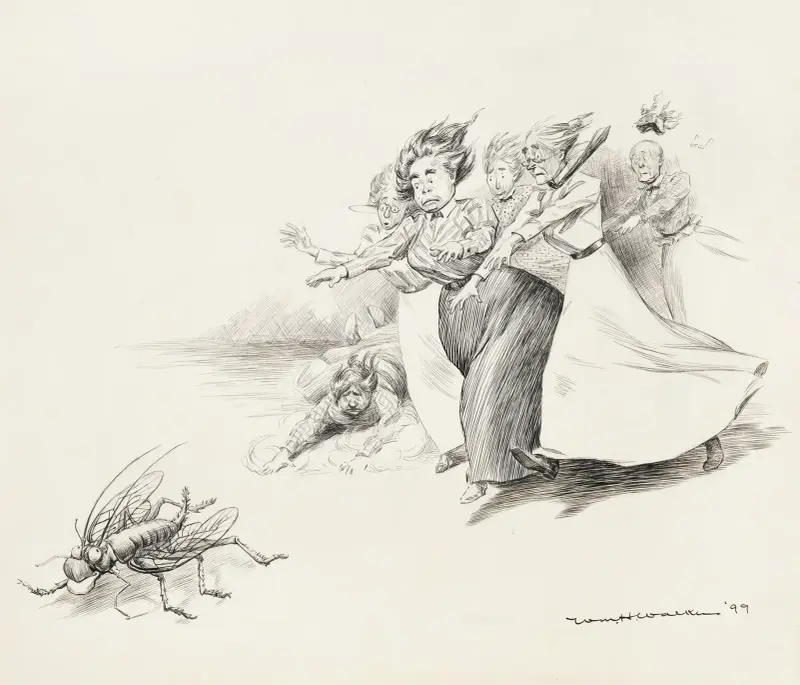 A group of women knock each other over chasing a single grasshopper. av William Henry Walker