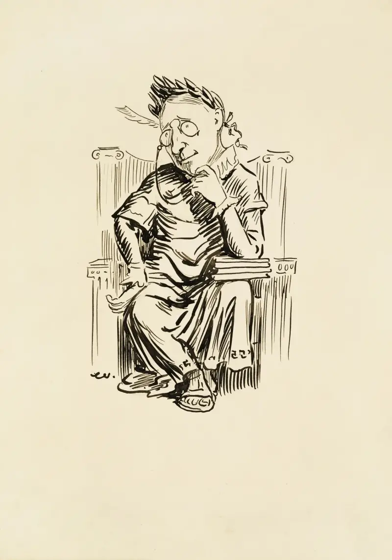Ein Mann in römischer Kleidung und mit einem Kranz sitzt und denkt nach von William Henry Walker