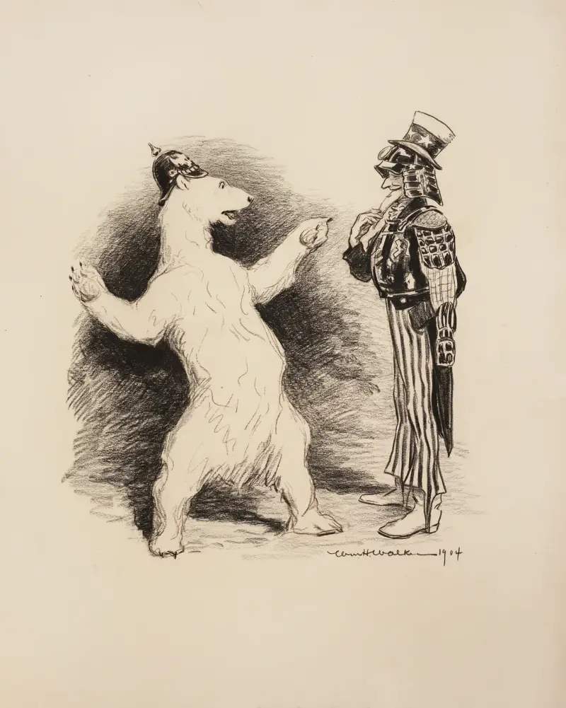En isbjörn med preussisk hjälm samtalar med Uncle Sam i rustning av William Henry Walker