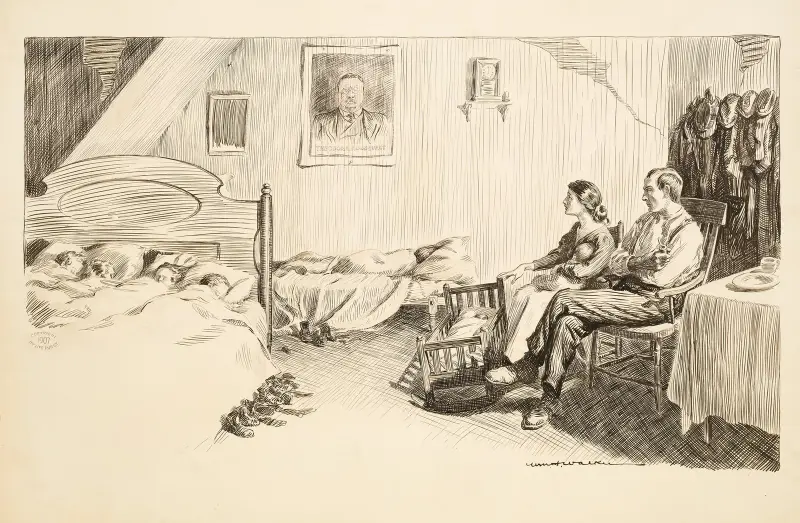 Biedna młoda rodzina z wieloma małymi dziećmi, William Henry Walker