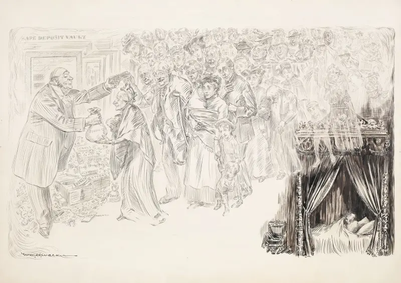 Ein reicher Mann hat einen Albtraum, in dem er sein Vermögen freigiebig an Frauen, Kinder, Kranke und alte Menschen verschenkt von William Henry Walker