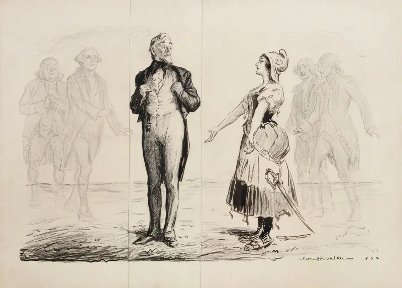 En kvinna som representerar Frankrike sträcker ut armarna mot Uncle Sam av William Henry Walker