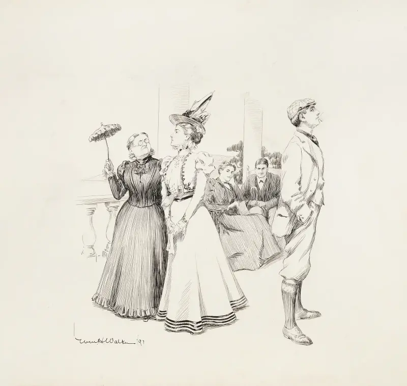 Eine junge Frau und ein junger Mann, die einander auf einer Party bewusst ignorieren von William Henry Walker