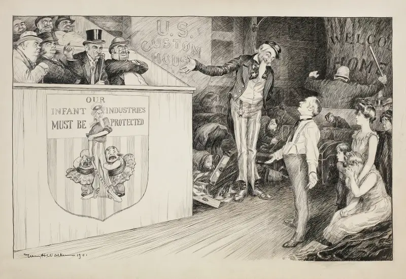 Im US-Zollhaus bittet eine Familie Uncle Sam, während Beamte ihr Hab und Gut durchsuchen von William Henry Walker