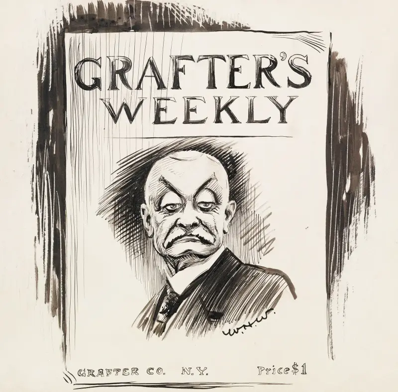 Okładka magazynu „Grafter’s Weekly”, wydawnictwo Grafter Co., Nowy Jork, z portretem surowego mężczyzny, William Henry Walker