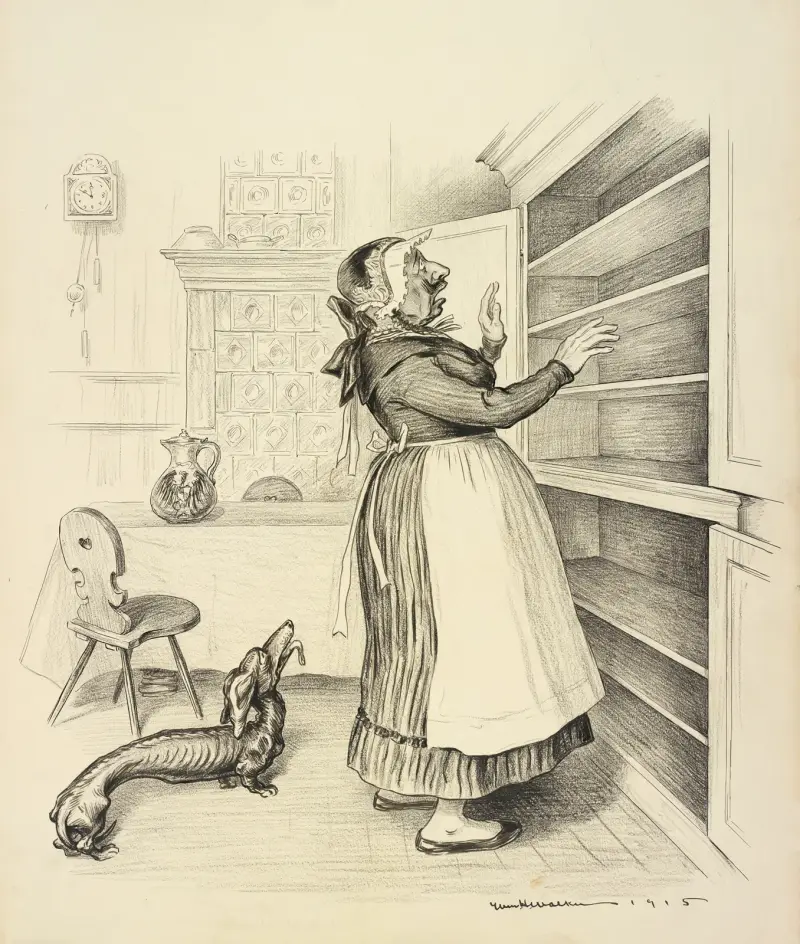 Alte Mutter Hubbard, ging zum Schrank, um ihrem armen Hund einen Knochen zu holen von William Henry Walker