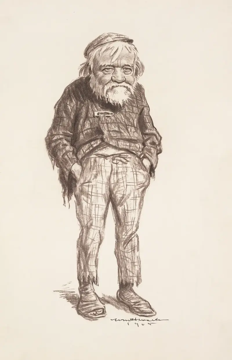 Portrait of an older man in shabby clothes. av William Henry Walker