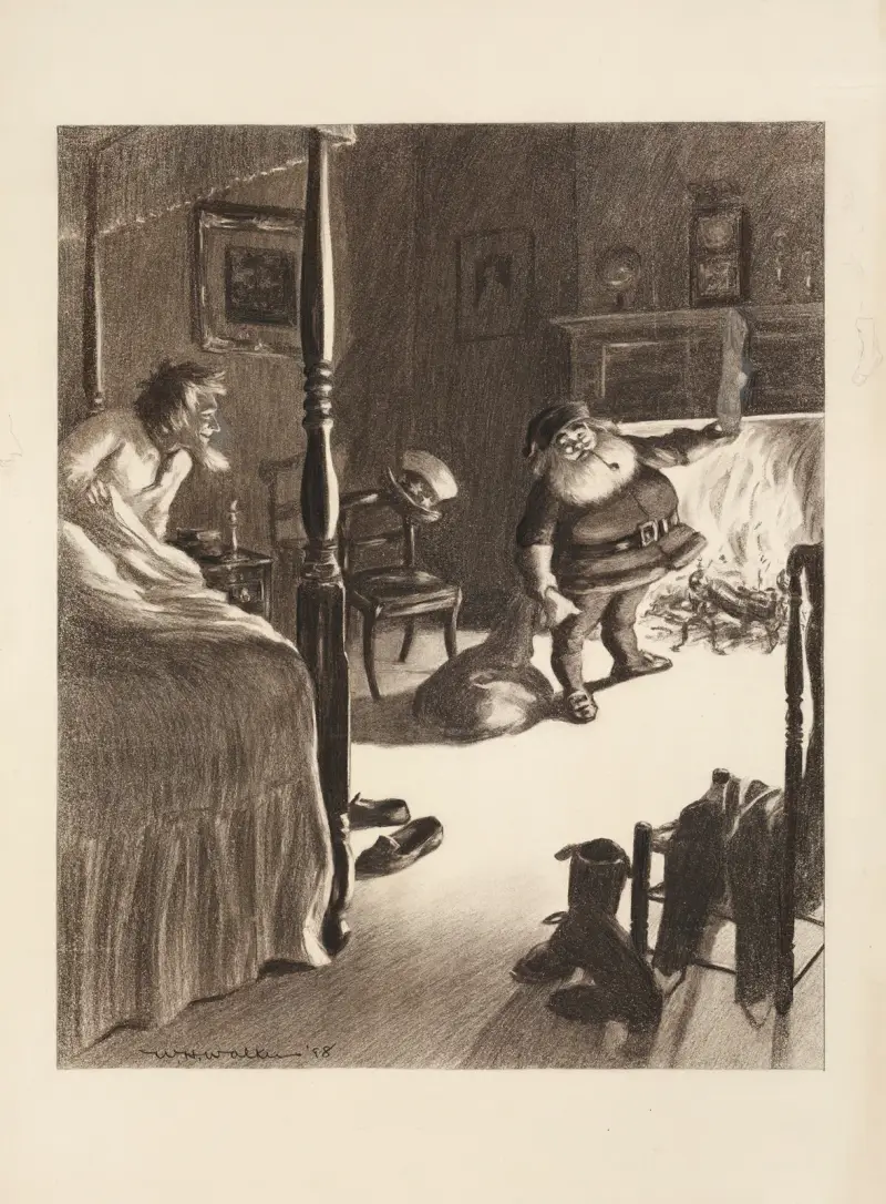 Santa Claus fills the stocking of Uncle Sam. av William Henry Walker