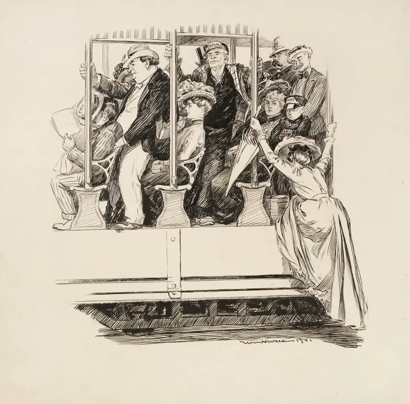 Mehrere Personen in einer Straßenbahn von William Henry Walker
