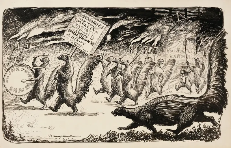 Skunks march to demand that smelly automobiles be members of their union. av William Henry Walker