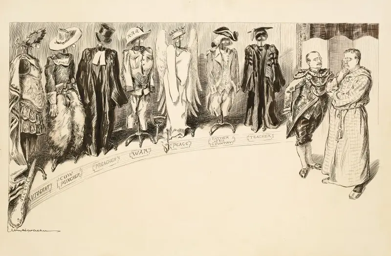 Theodore Roosevelt, med hjälp av Loeb, försöker bestämma vilken outfit han ska bära av William Henry Walker