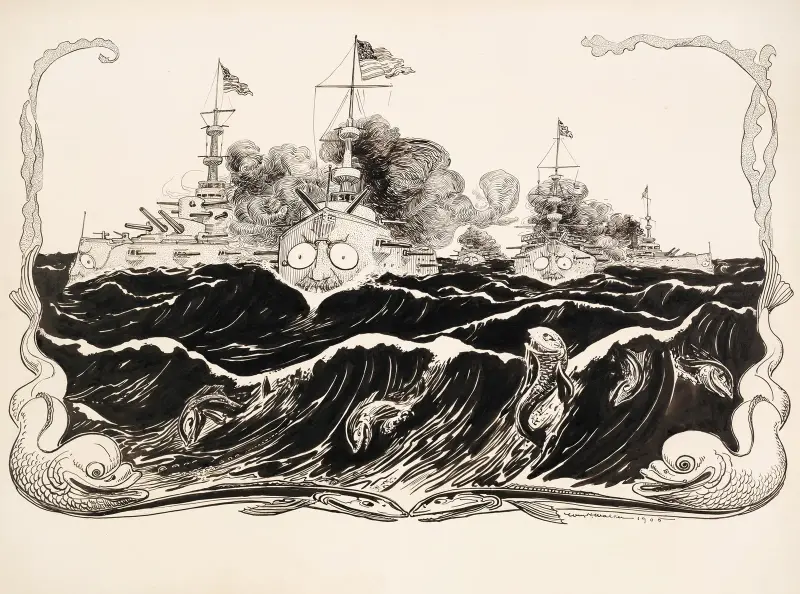 Drei amerikanische Kriegsschiffe in schwerer See von William Henry Walker