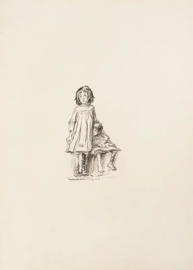Dwoje biednych dzieci w podartych ubraniach, William Henry Walker
