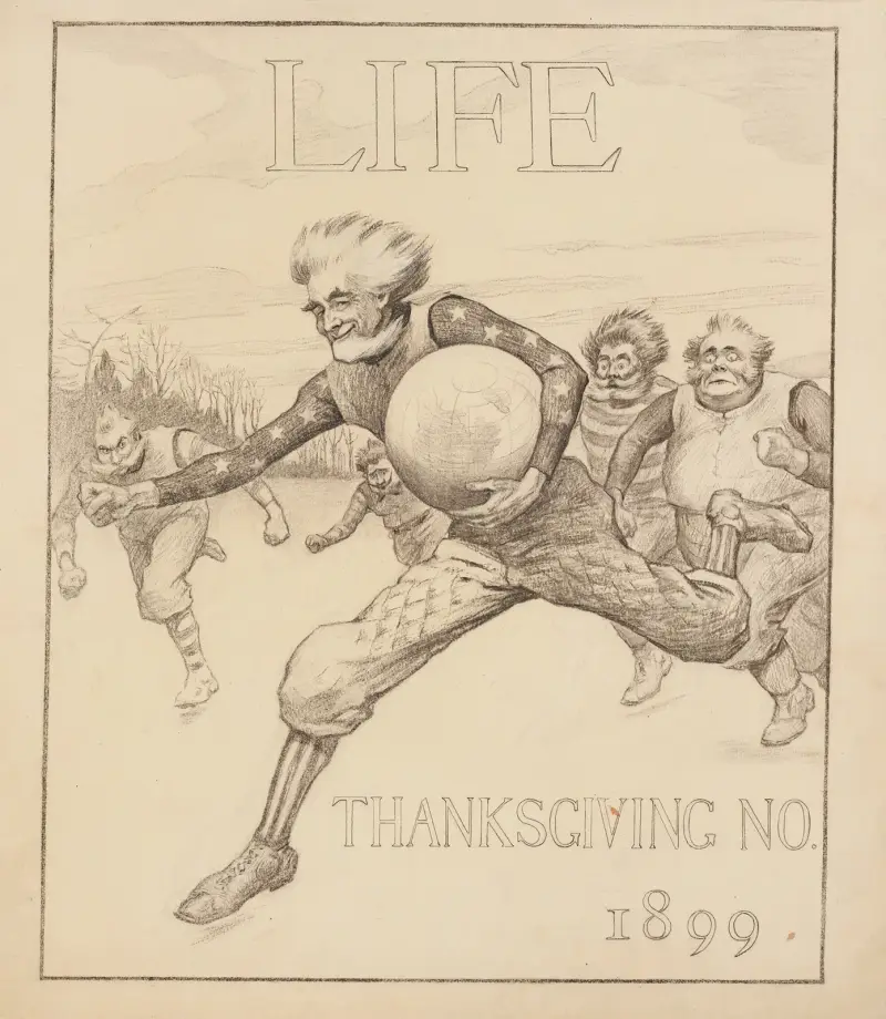 Onkel Sam als Footballspieler läuft mit dem Ball von William Henry Walker