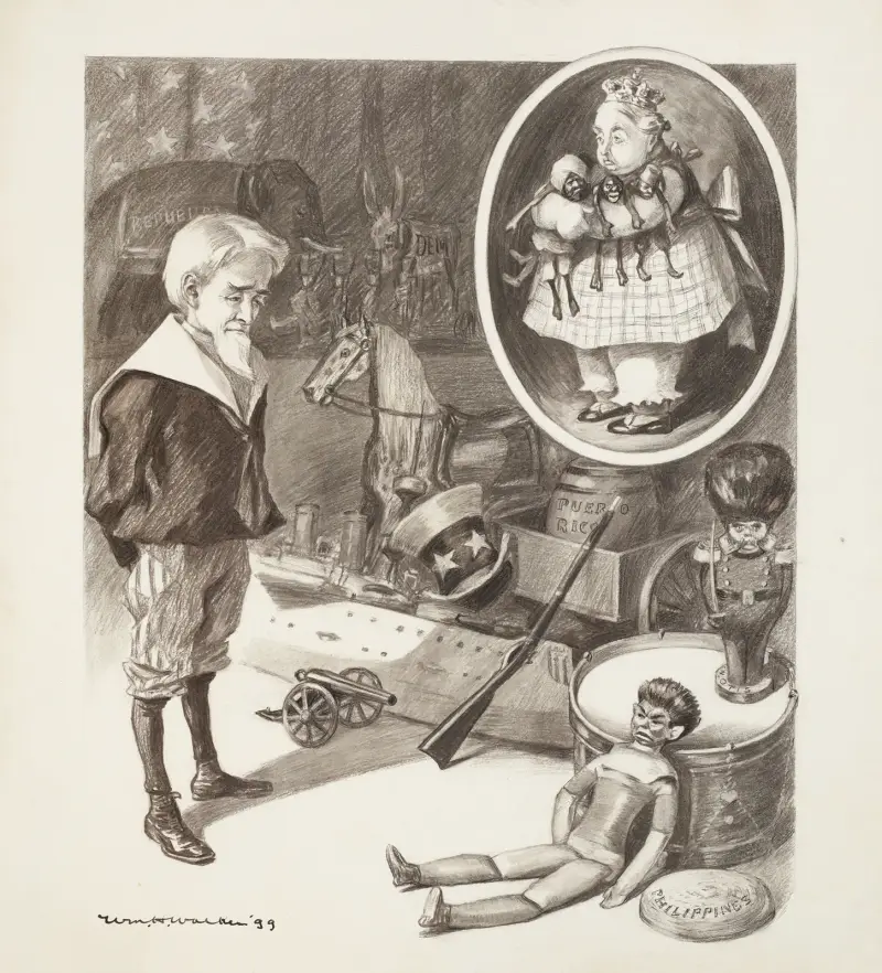 Onkel Sam als Junge, der seine Spielsachen überblickt von William Henry Walker