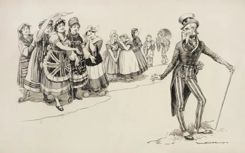Wuj Sam podziwiany przez damy reprezentujące kilka krajów, William Henry Walker