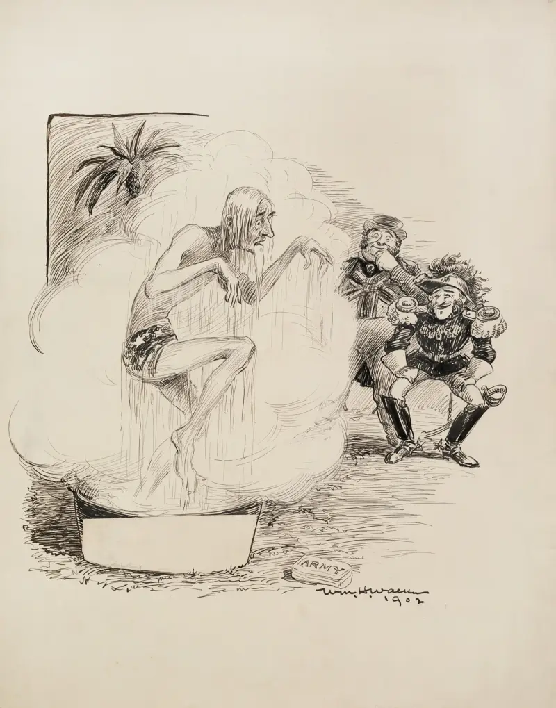 Uncle Sam, soaking wet in a wash tub, with a bar of ‘army’ soap av William Henry Walker