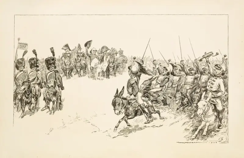 William Jennings Bryan as a general, cheered by his army on the field. av William Henry Walker
