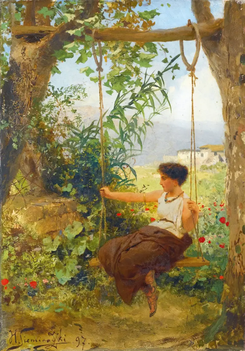 GIRL ON A SWING av Henryk Siemiradzki