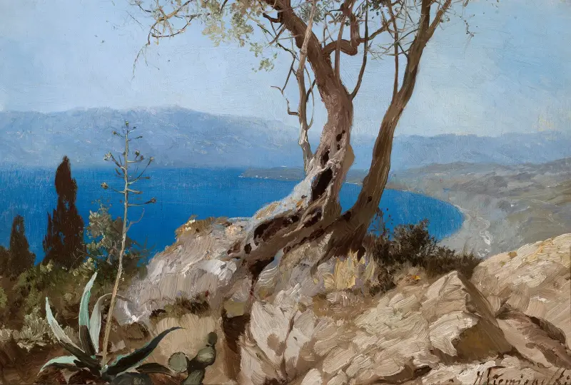 Seeblick mit Felskante von Henryk Siemiradzki