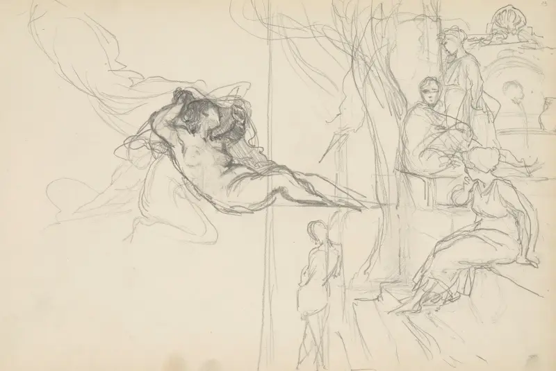 Figurenstudie zum Deckenbild „Jutrzenka“ im Palast von J. Neczajew-Malzew in Sankt Petersburg sowie Studie zum Gemälde „Podpatrzona schadzka“ von Henryk Siemiradzki