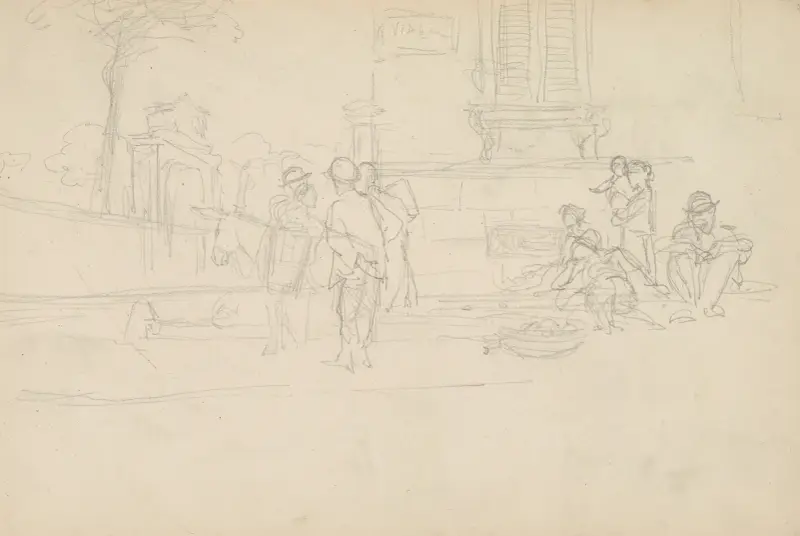 Skizze einer Szene auf einer Straße in einer italienischen Stadt von Henryk Siemiradzki