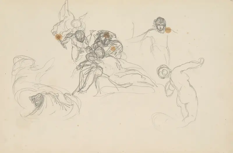 Skizzen für das Deckenbild „Andromeda“; Gruppe mit Göttin, Skizze des Perseus von Henryk Siemiradzki