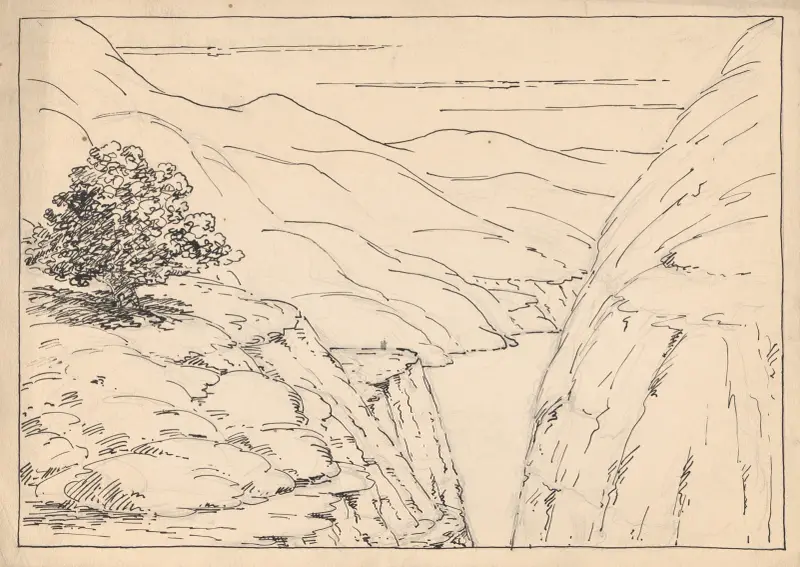 Flusslandschaft mit steilen Klippen von Herbert Crowley