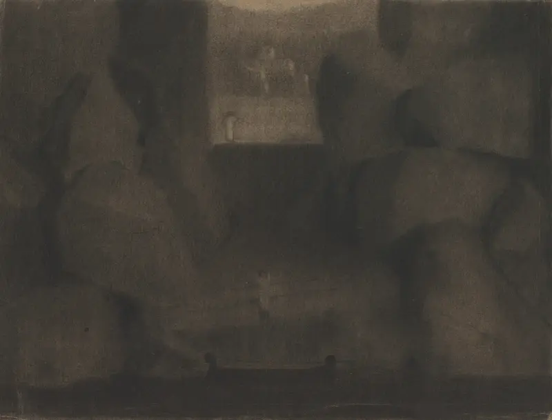 Ankunft in einer dunklen Landschaft von Herbert Crowley