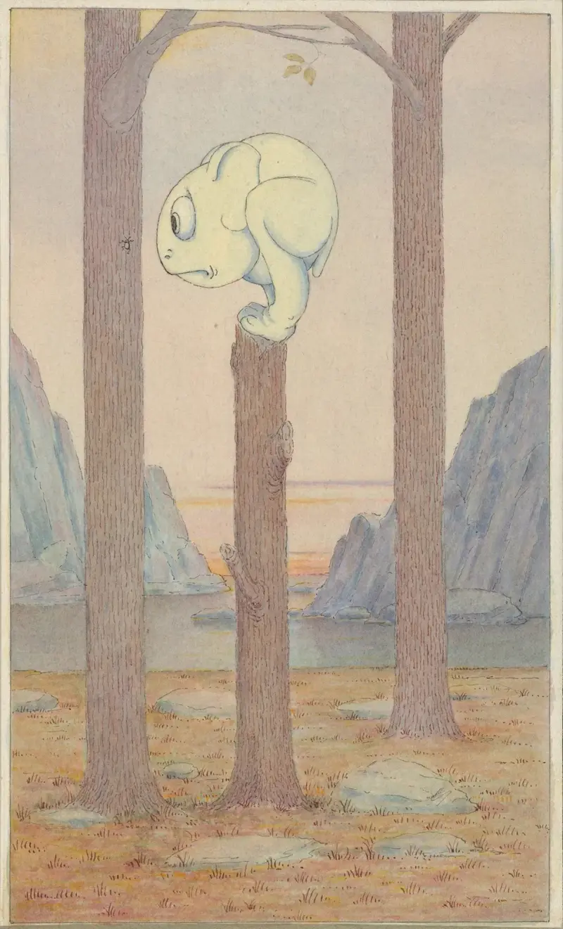 The ‘Wiggle Much’ Creature on a Tree Stump Looking at a Bug av Herbert Crowley