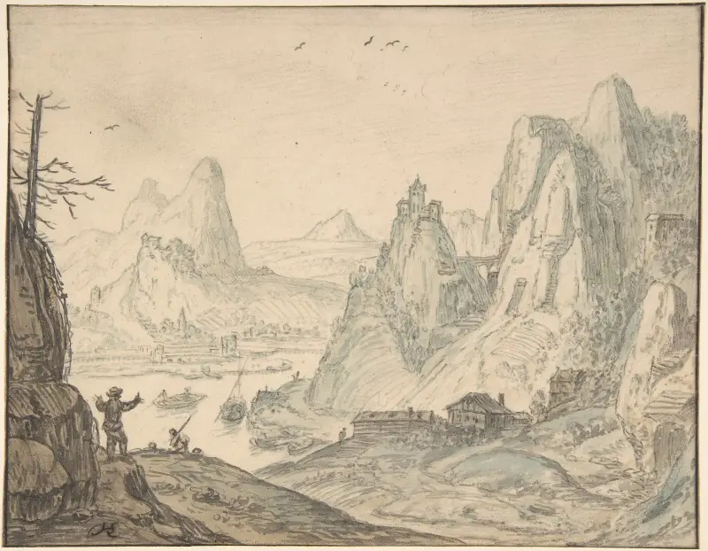 Flodlandskap med berg av Herman Saftleven