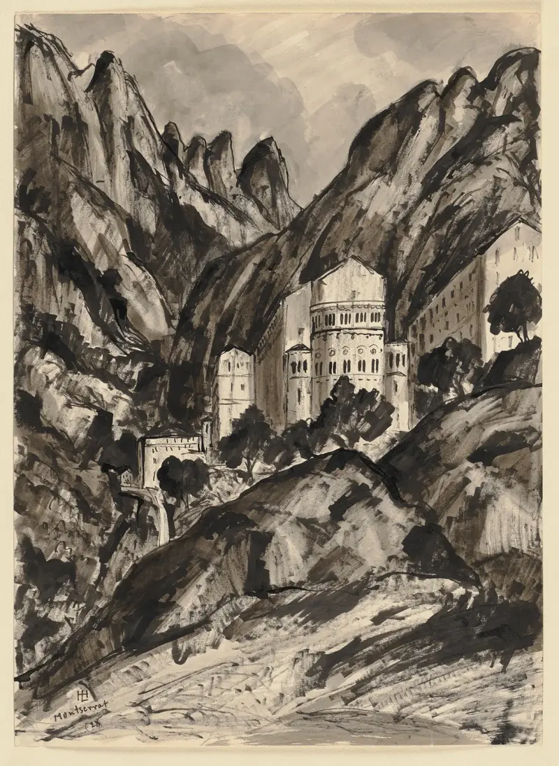Berget Montserrat med benediktinerklostret Santa Maria de Montserrat av Hermann Lismann