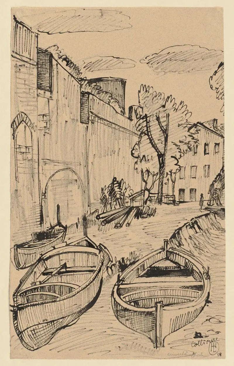 Två båtar i hamnen i Collioure av Hermann Lismann