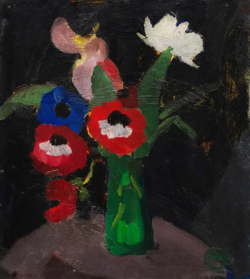Blumenstilleben auf schwarzem Grund III (Anemonenstrauß) av Hermann Stenner