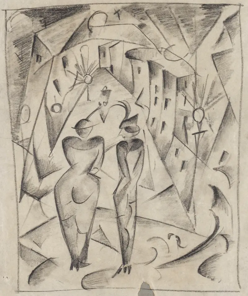 Zwei Frauen auf der Straße av Hermann Stenner
