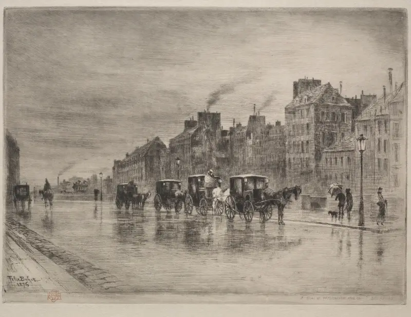 En vintermorgon på Quai de l'Hôtel-Dieu av Félix Hilaire Buhot