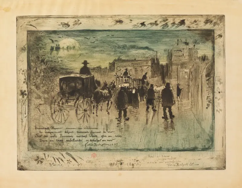 Funeral Procession on the Boulevard de Clichy av Félix Hilaire Buhot