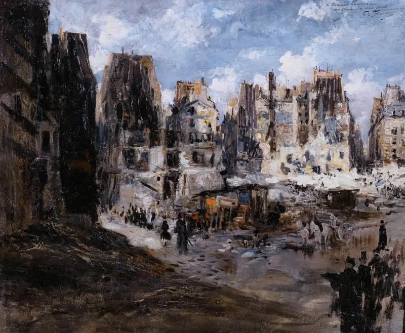 Genombrottet av Avenue de l'Opéra av Félix Hilaire Buhot