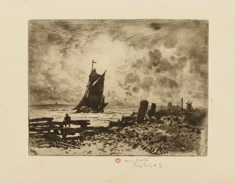 Little Seascape, a Remembrance of the Medway av Félix Hilaire Buhot