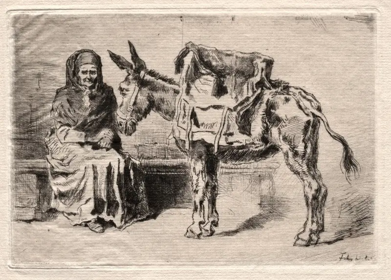 Sittande kvinna med mula av Félix Hilaire Buhot