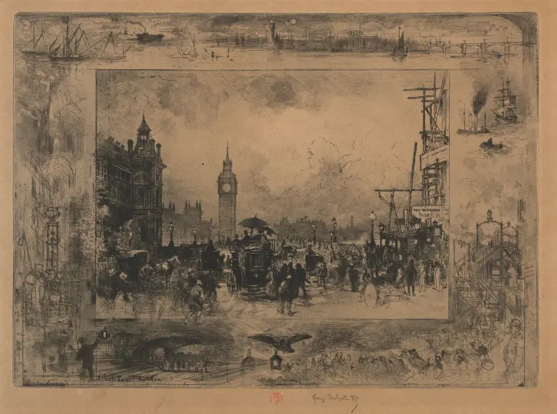 Westminster Bridge, or Westminster Tower av Félix Hilaire Buhot