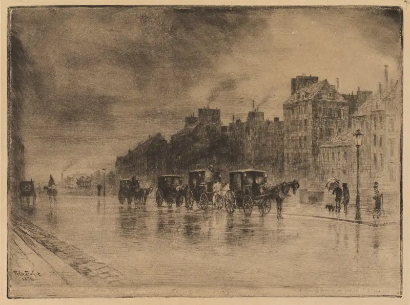 Winterabend am Kai des Charity Hospital von Félix Hilaire Buhot