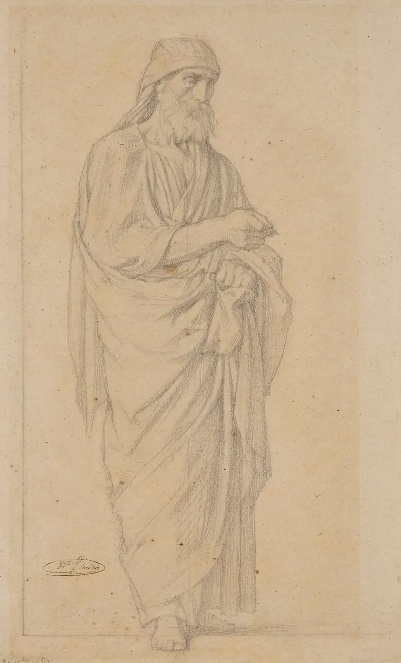 Homme drapé, debout, de trois-quarts à droite av Jean-Hippolyte Flandrin