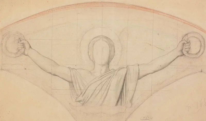 Study for an angel holding wreaths av Jean-Hippolyte Flandrin