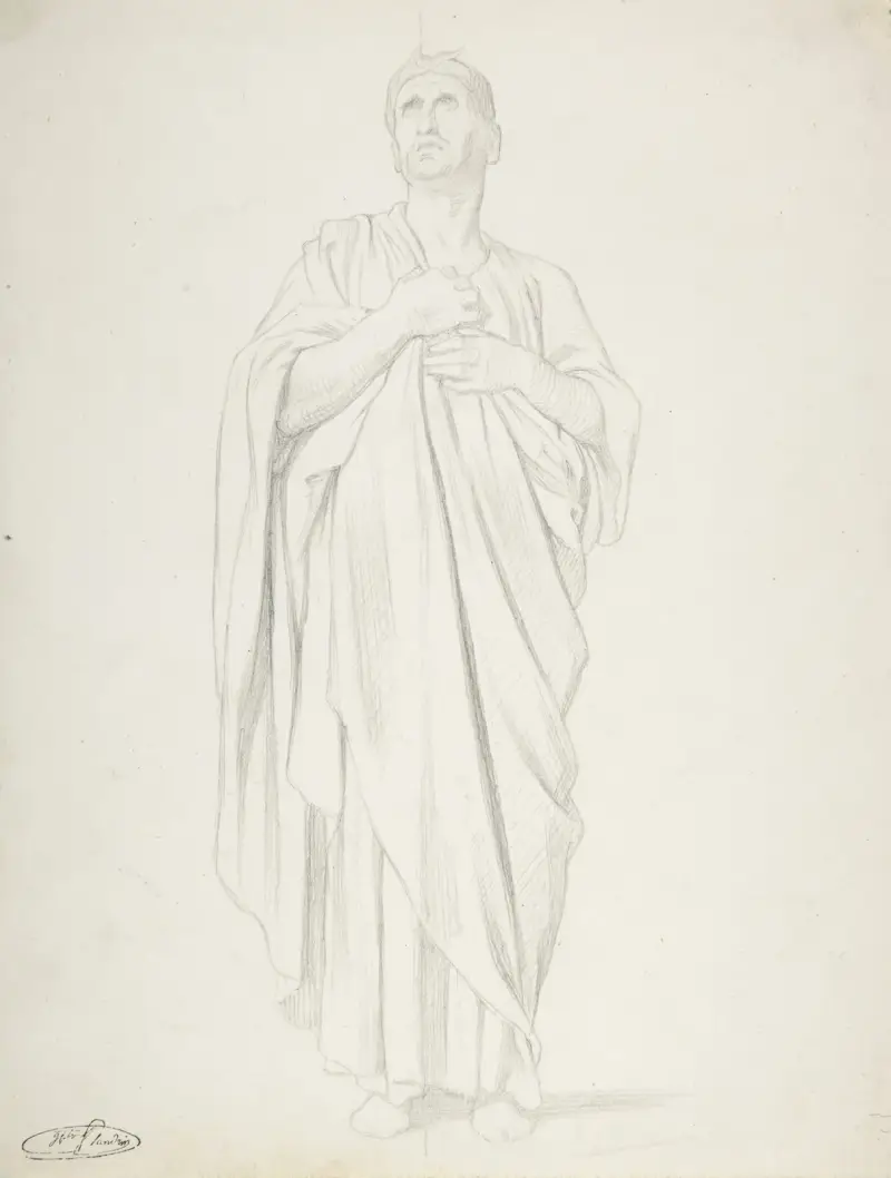 Study of an Apostle, for the painting of the Ascension in Saint-Germain-des-Pres, Paris (1839-1863) av Jean-Hippolyte Flandrin