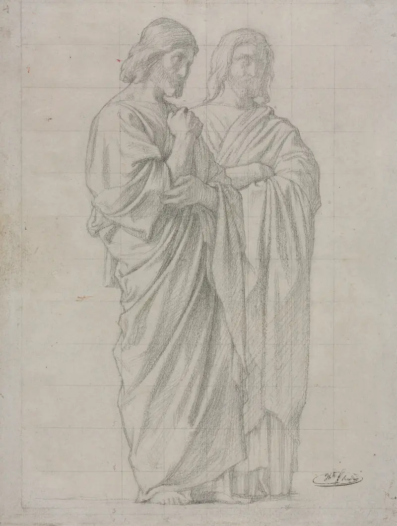 Zwei stehende Figuren (Studie für den linken Abschnitt der Sendung der Apostel) von Jean-Hippolyte Flandrin